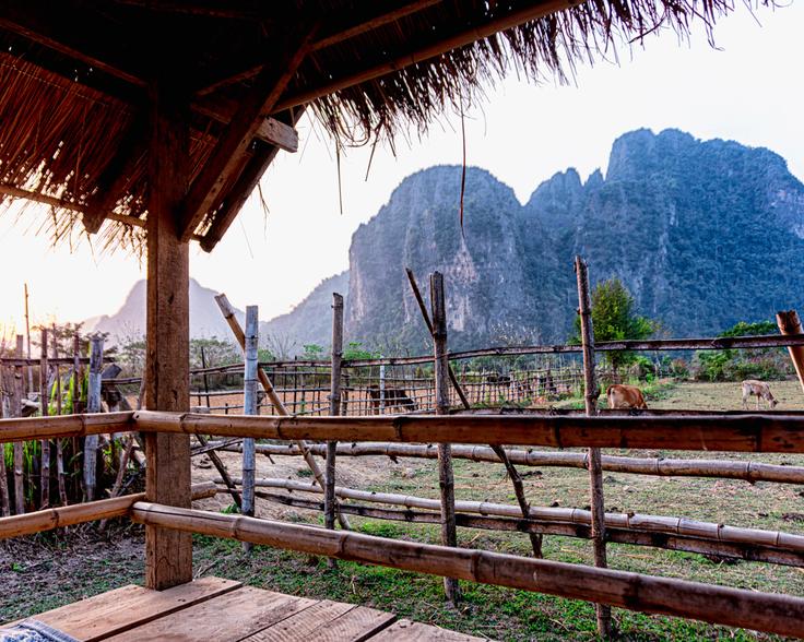Shot of the sunset from Phangern mountain in Vang Vieng, Laos